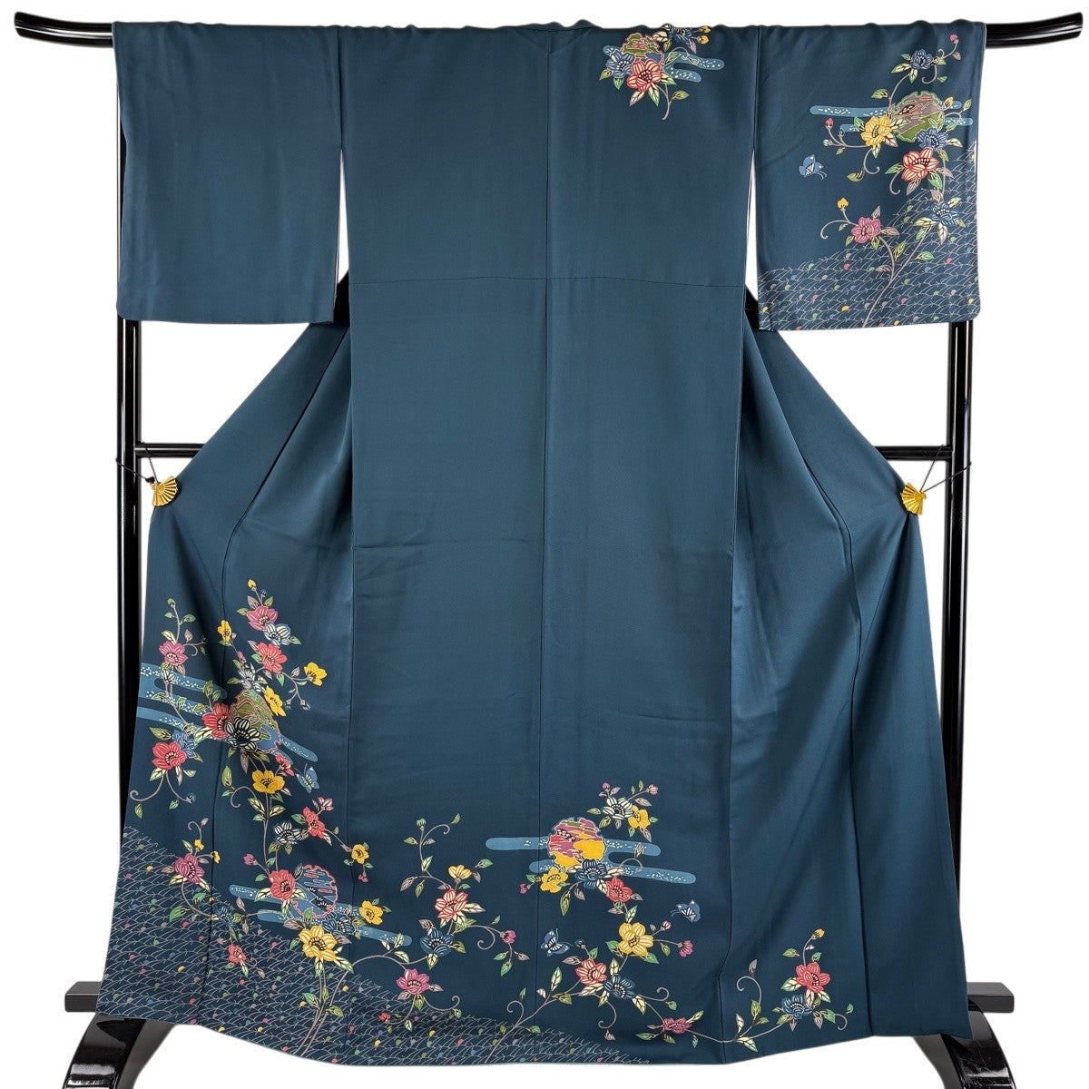 訪問着 身丈166cm 裄丈68cm L 袷 雪輪 草花 青緑 正絹 秀品｜中古