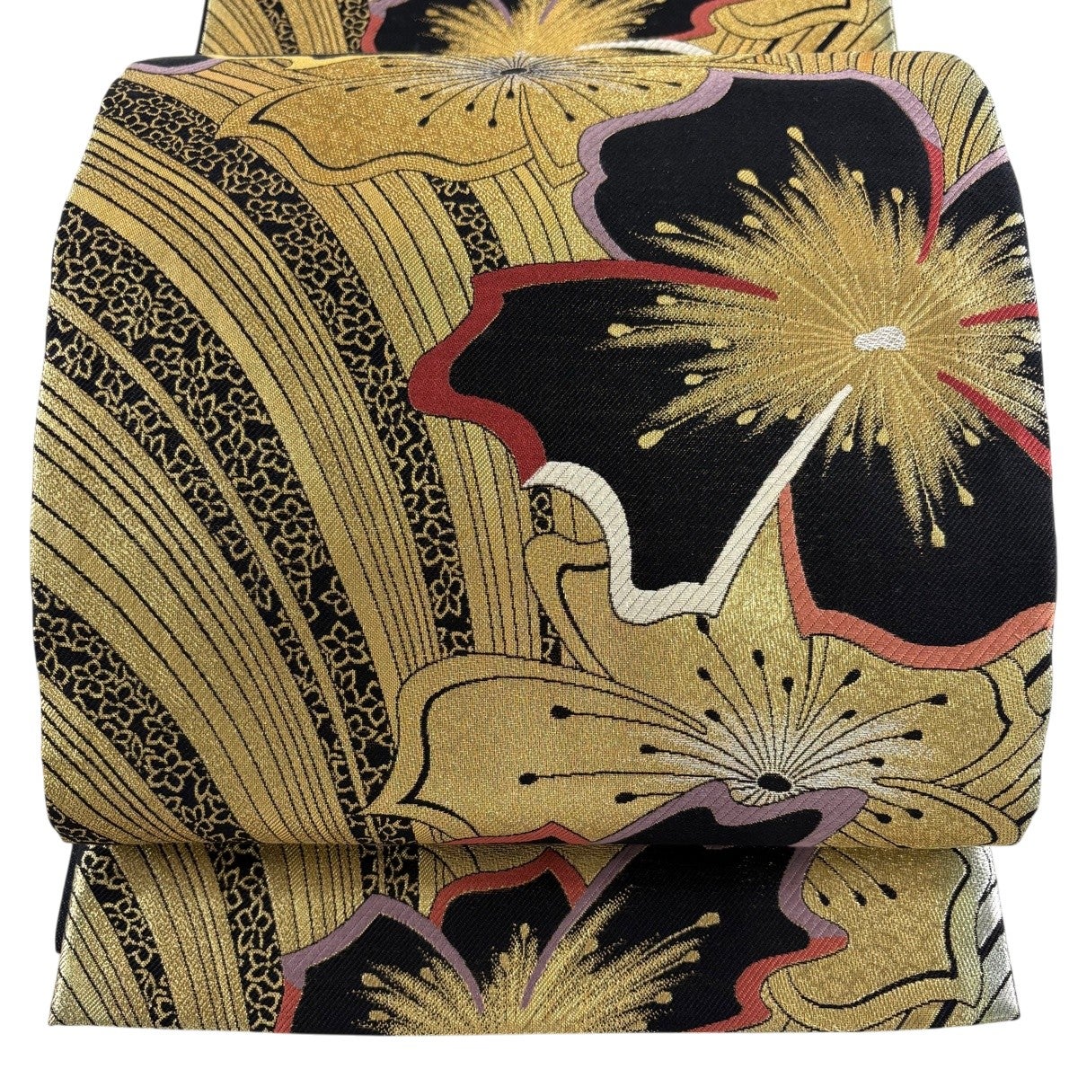 50%OFF 袋帯 秀品 鼓 花鳥 箔 金糸 金色 六通 正絹 K50｜中古・古着