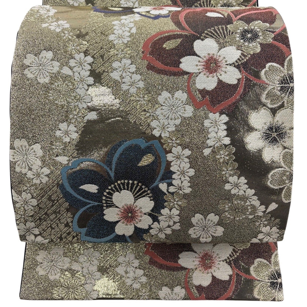 袋帯 秀品 振袖向き 梅 菊 金糸 箔 えんじ色 六通 正絹｜中古・古着