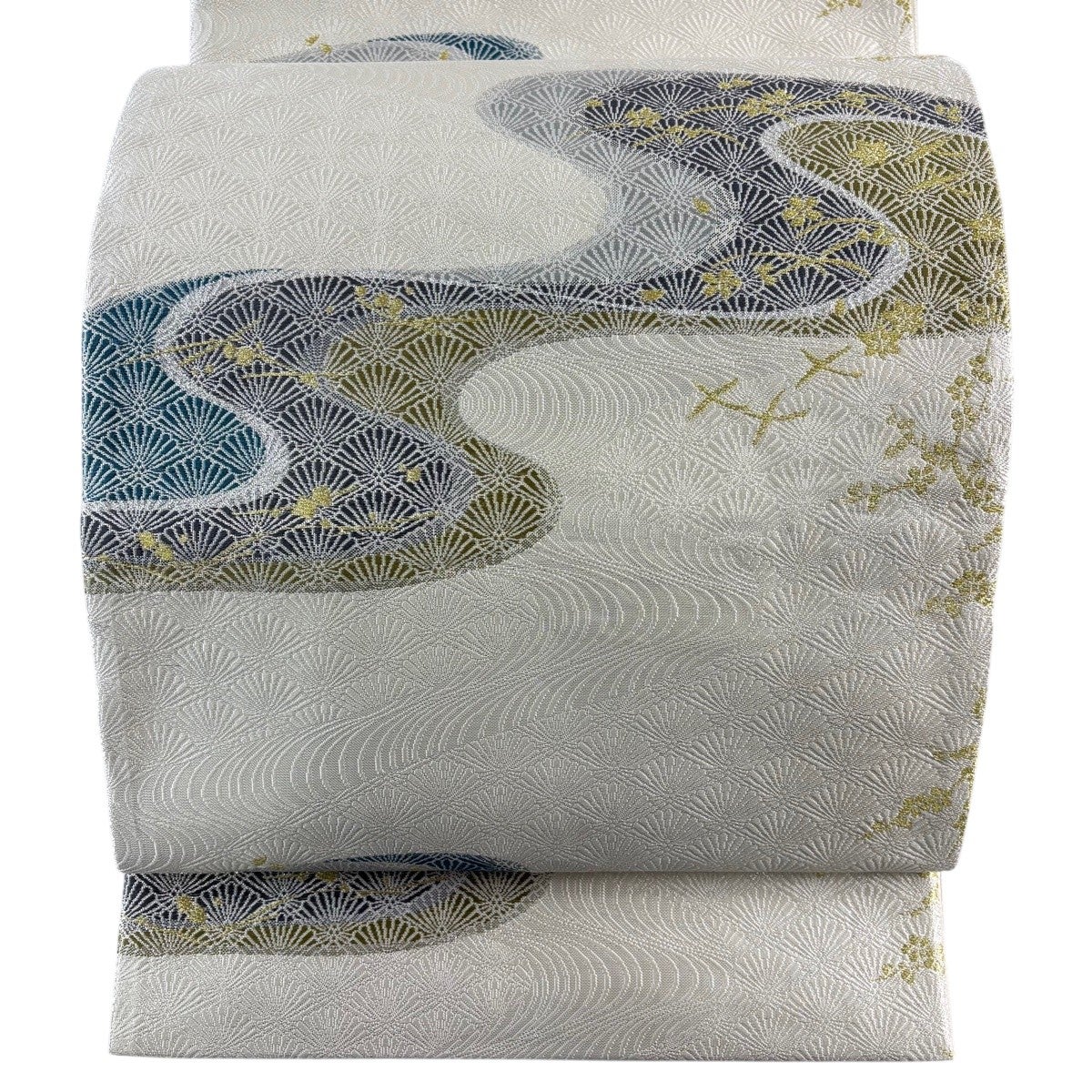 袋帯 綴れ織 風景に鳥 流水 花模様 金銀糸 生成色 O-4637 袋帯 横段織模様 花模様 鳥 寄せ柄 黒色 O-3474 【公式通販】