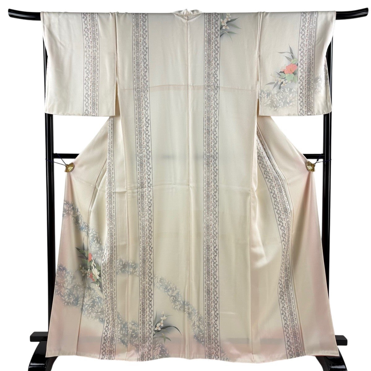訪問着 美品 秀品 身丈165cm 裄丈66cm 正絹 【中古】 美品】 訪問着 身丈165cm 裄丈68cm L 薄物 絽 枝花 ぼかし 灰緑 正絹