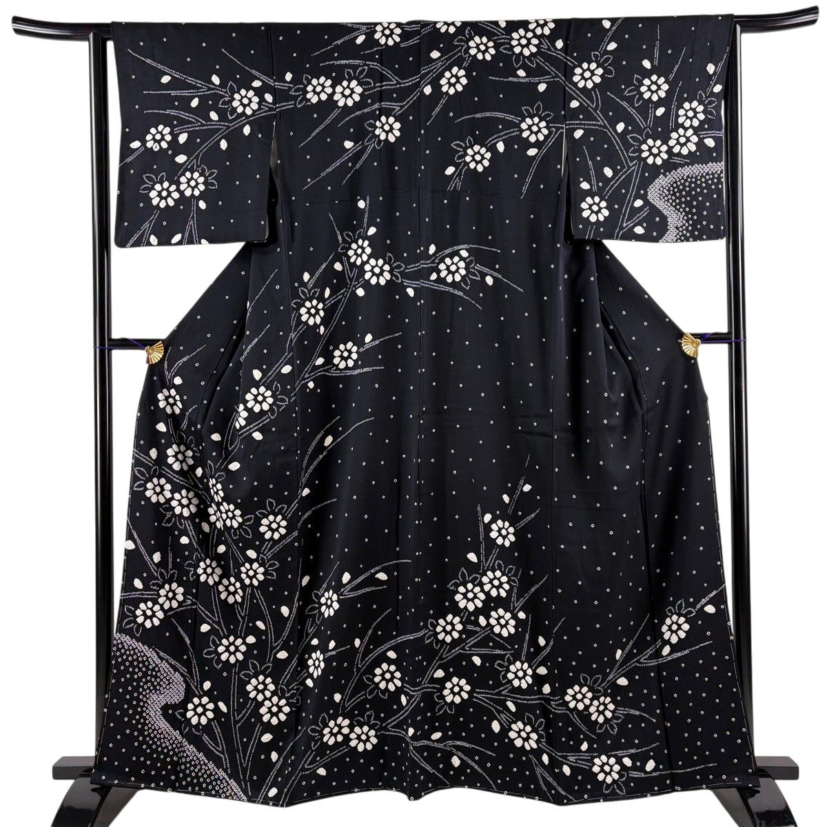 美品】 訪問着 身丈155cm 裄丈62cm S 袷 葉柄 総絞り 黒 正絹 名品