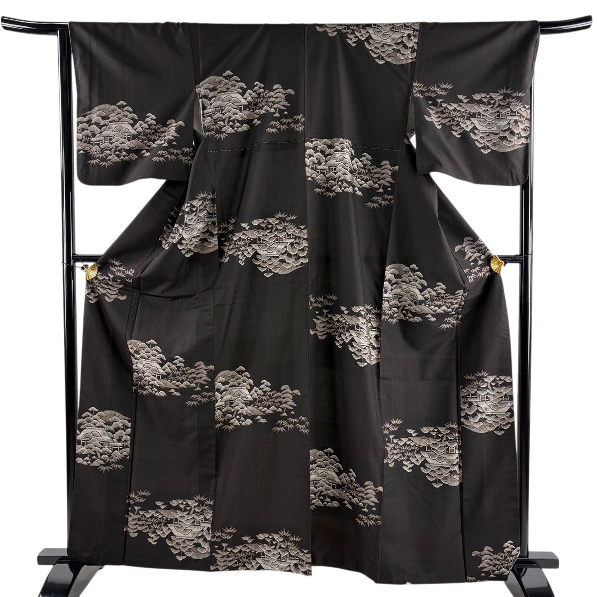 美品】 紬 身丈164cm 裄丈66cm M 袷 縞 焦茶色 正絹 名品｜中古・古着