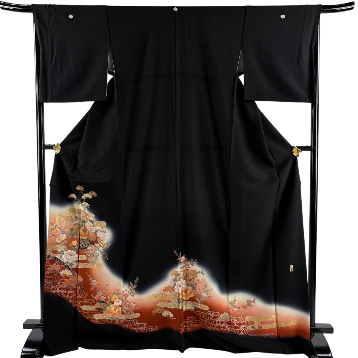 【美品】 色留袖 身丈169cm 裄丈67cm 正絹 秀品 【中古】 色留袖 身丈159cm 裄丈65cm M 袷 屏風 鶴 金彩 ぼかし 濃紫 正絹 秀品