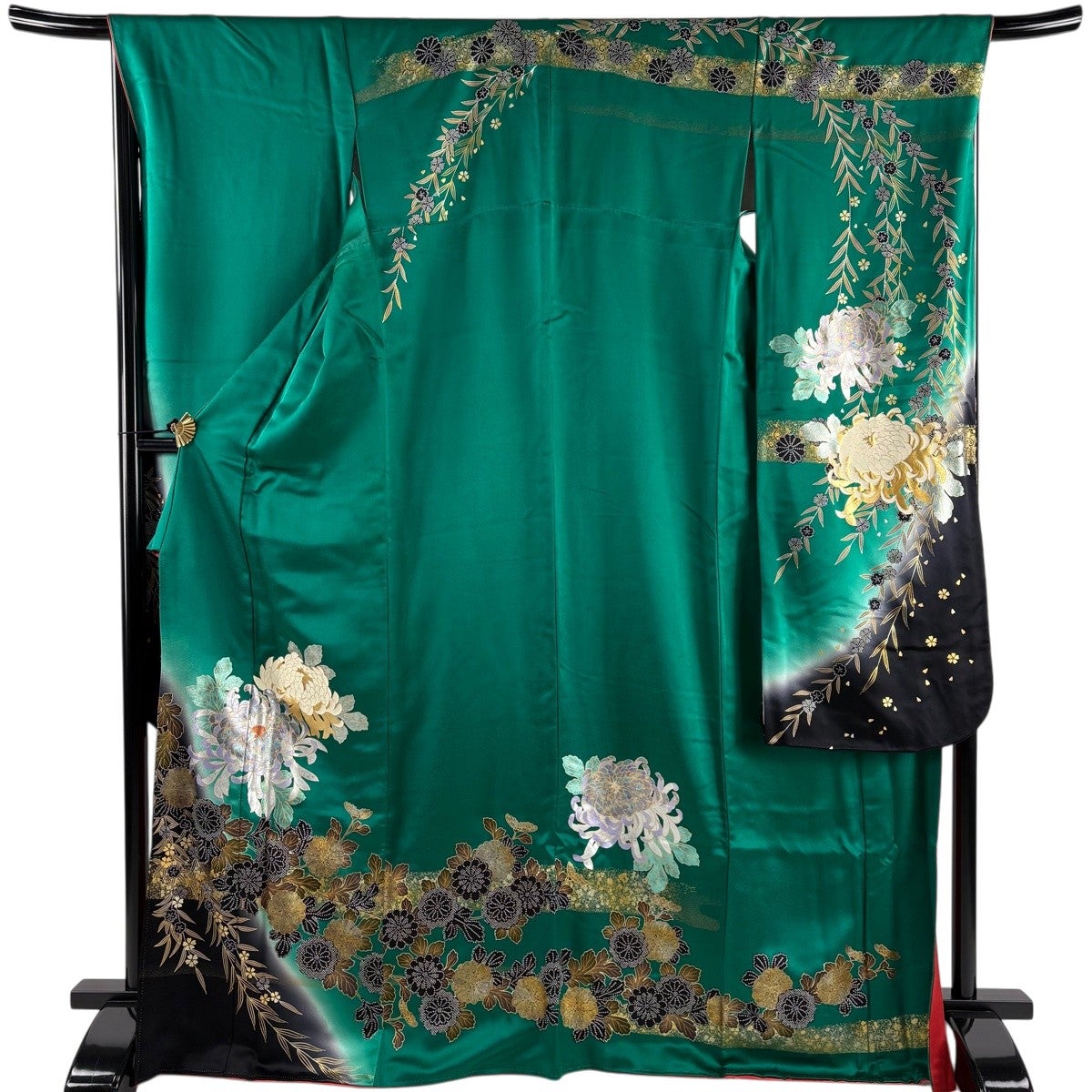 振袖 身丈154cm 裄丈60.5cm 正絹 秀品 【中古】 振袖 身丈165.5cm 裄丈67cm M 袷 草花 雲文 刺繍 金彩 朱色 正絹 秀品