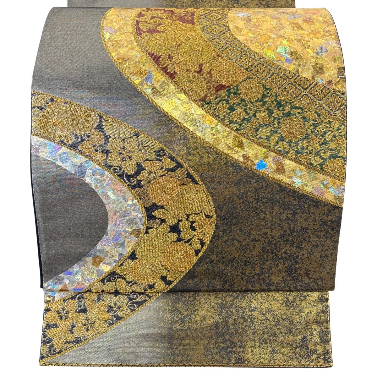 50%OFF 【美品】 袋帯 名品 堀省平 落款あり 箔散らし 花唐草 金糸 箔