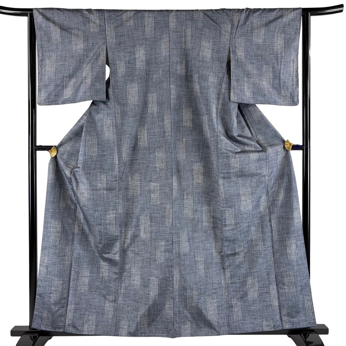 紬 身丈162cm 裄丈62.5cm S 袷 蝶 井桁絣 ベージュ 正絹 秀品｜中古