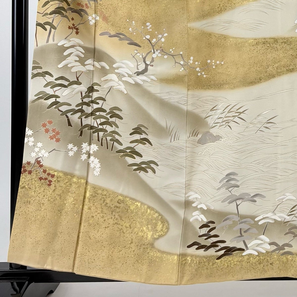 訪問着 身丈158.5cm 裄丈68.5cm L 袷 笠松 波 金彩 金糸 ベージュ 正絹
