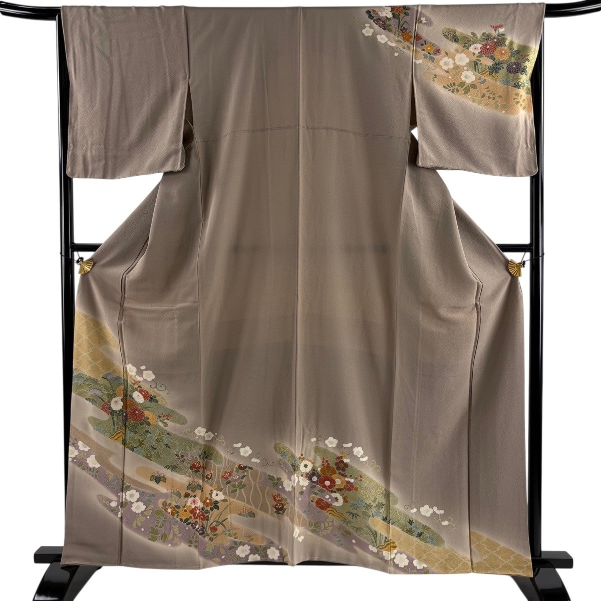 訪問着 身丈160.5cm 裄丈66.5cm M 袷 華文 花唐草 金糸 刺繍 薄小豆
