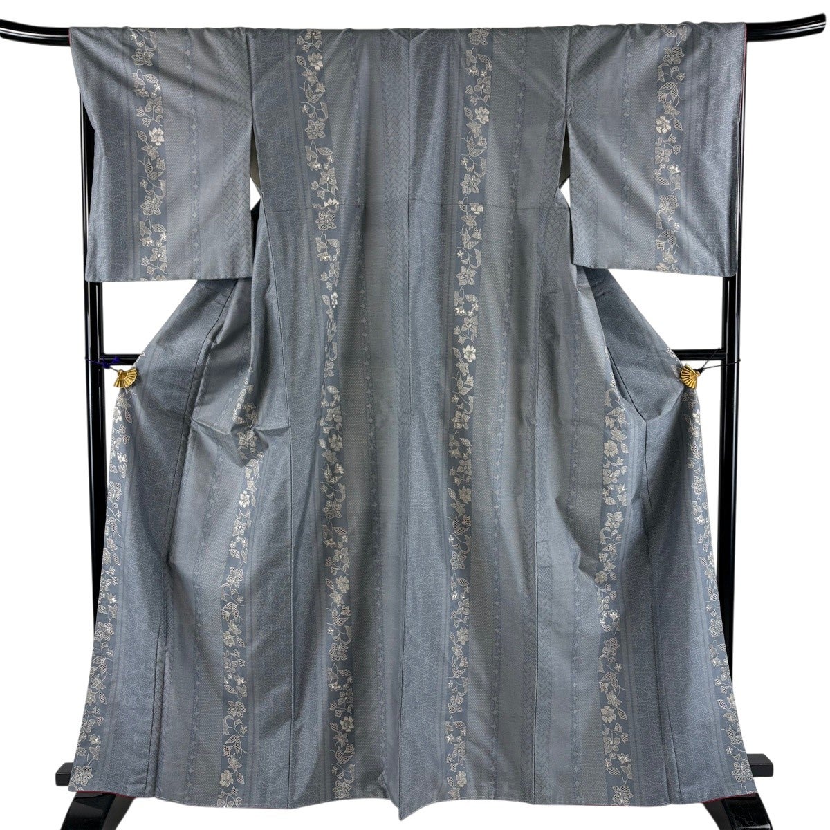 紬 身丈171cm 裄丈63.5cm S 袷 麻の葉 茶色 正絹 秀品｜中古・古着