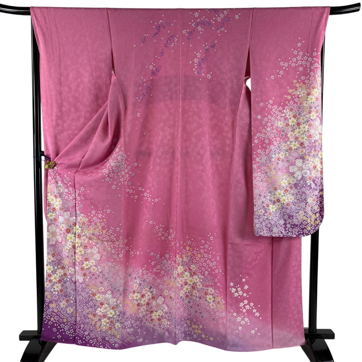 振袖 美品 名品 身丈173cm 裄丈69cm 正絹 【中古】 振袖 身丈173cm 裄丈69.5cm L 袷 牡丹 桜 銀通し 金彩 ピンク 正絹