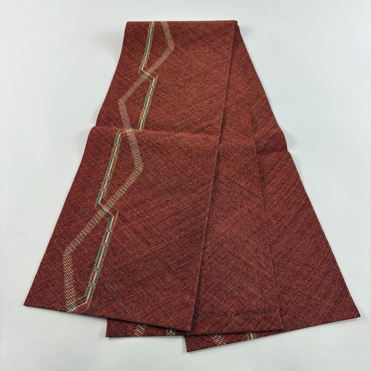 美品】 名古屋帯 秀品 八寸名古屋帯 幾何学模様 金糸 濃ピンク 正絹