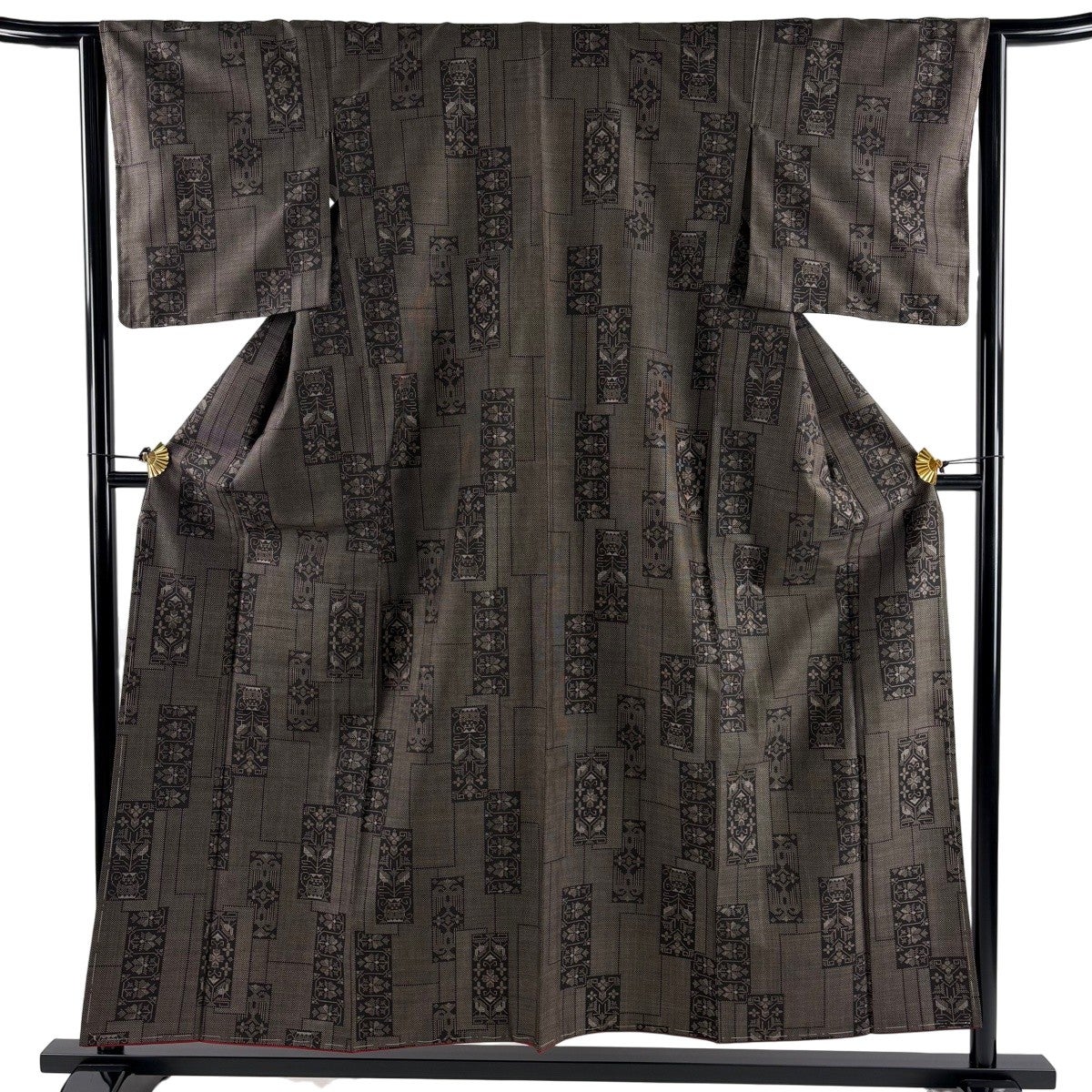 美品】 大島紬 身丈161cm 裄丈65cm M 袷 証紙あり 草花 紺色 正絹 秀品