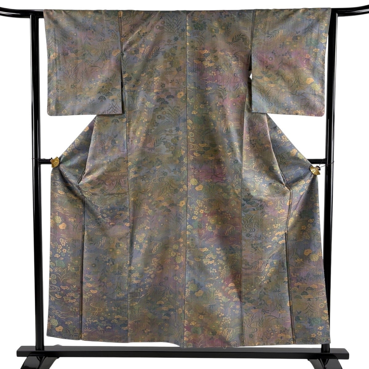 美品】 紬 身丈159cm 裄丈63.5cm S 袷 草花 茶色 正絹 秀品｜中古