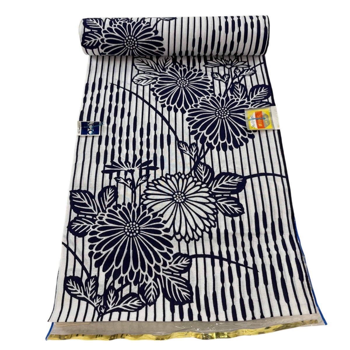 反物 優品 浴衣 菊 縞 白 綿|中古・古着・リサイクル着物通販 反物 優品 浴衣 菊 縞 白 綿|中古・古着・リサイクル着物通販