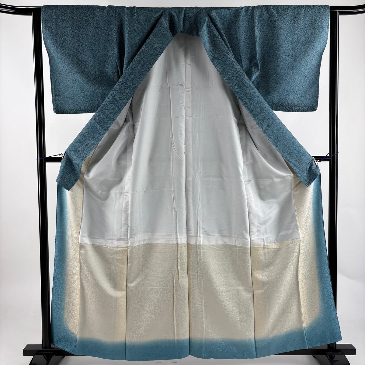 江戸小紋 身丈161cm 裄丈63cm S 袷 幾何学 菱 青緑 正絹 優品｜中古