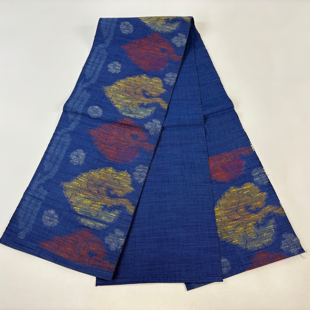 名古屋帯 優品 八寸名古屋帯 紬地 葉柄 花 青 正絹｜中古・古着