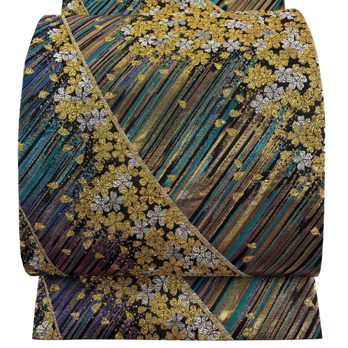 美品】 袋帯 秀品 振袖向き 蝶 草花 箔 青紫 六通 正絹｜中古・古着