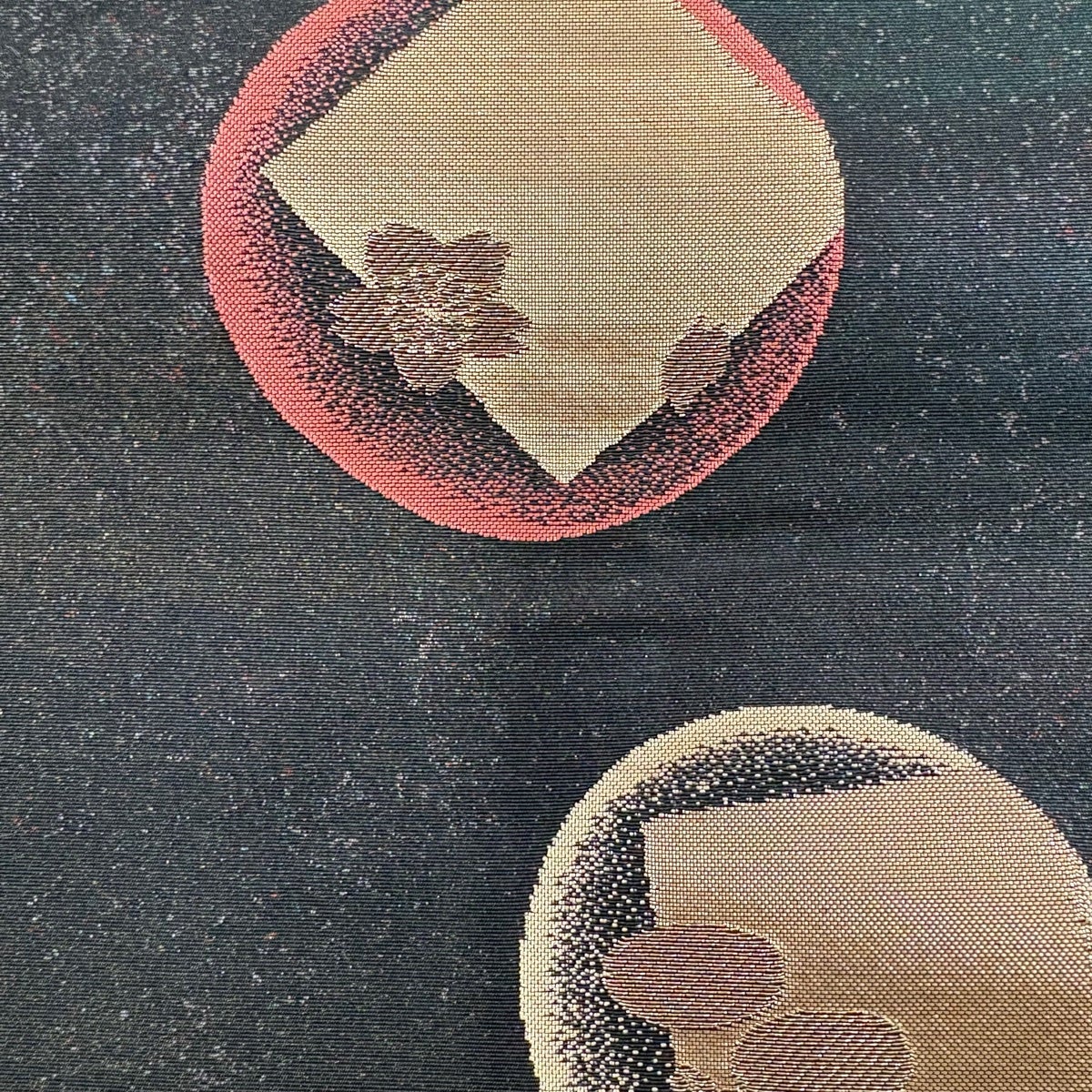 美品】 名古屋帯 秀品 色紙 草花 箔 金糸 深緑 正絹｜中古・古着