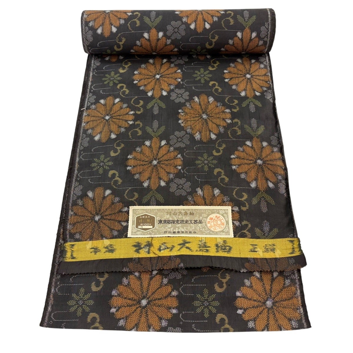 反物 秀品 小紋 証紙有り 紬地 匠茶染 建物 桜 茶色 正絹｜中古・古着