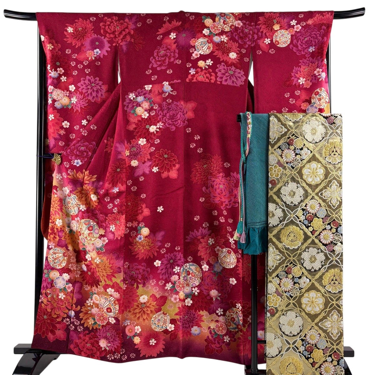 美品】 振袖 身丈166.5cm 裄丈67cm M 袷 袋帯フルセット 桜 誰が袖