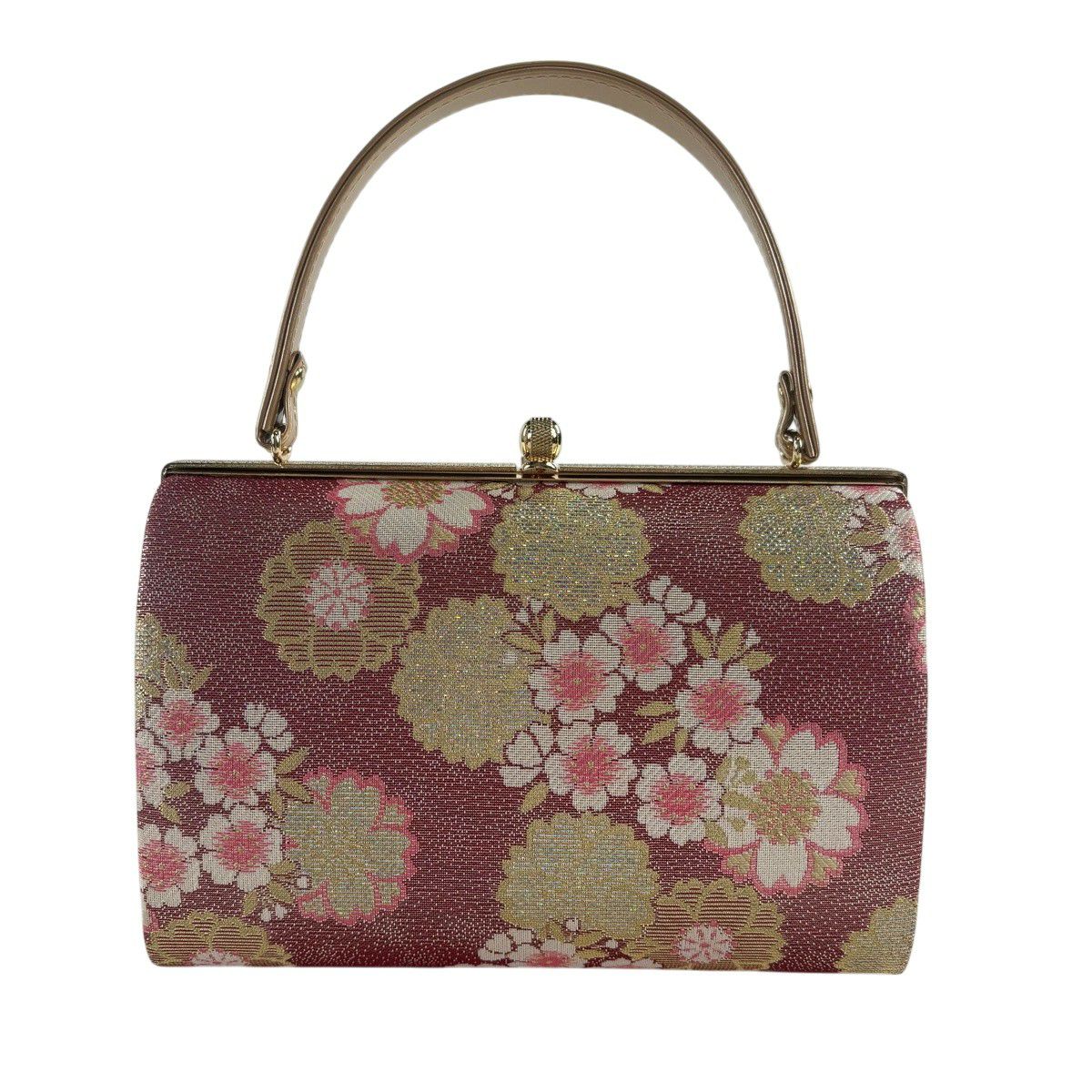 在庫一掃】 【美品】和装バッグ 優品 フォーマル 桜 鹿の子柄 箔 濃