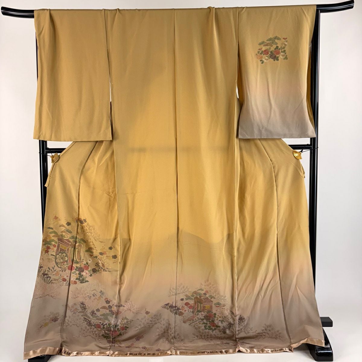 振袖 美品 逸品 身丈175cm 裄丈70cm 正絹 【中古】 美品】付下げ 身丈175cm 裄丈71cm 未仕立て 仮絵羽 御所車 松竹梅 金糸