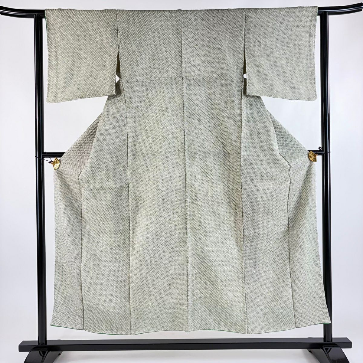 小紋 身丈153cm 裄丈62cm S 袷 総絞り よもぎ色 正絹 秀品｜中古・古着