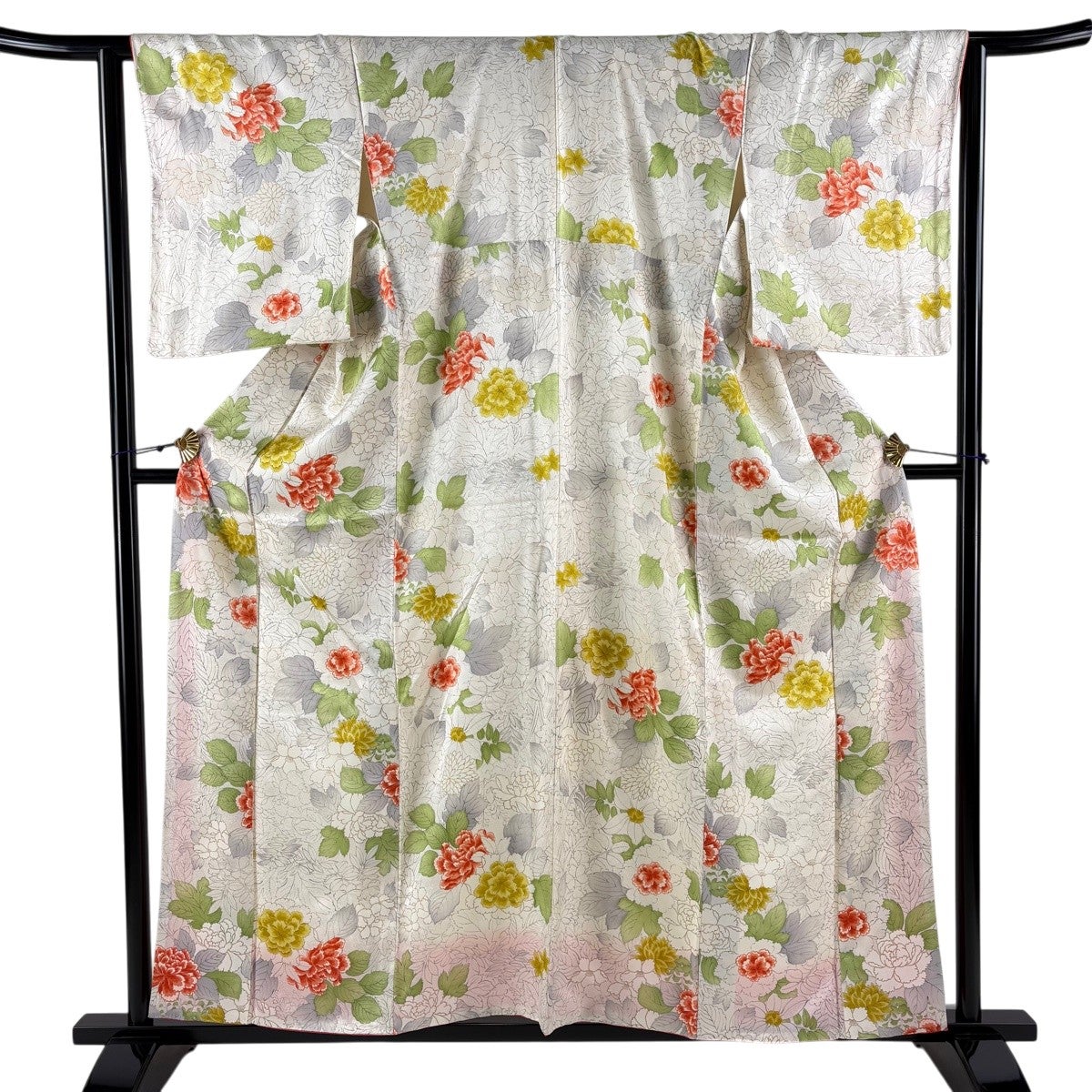 小紋 身丈159cm 裄丈63cm 正絹 美品 秀品 【中古】 美品】 小紋 身丈159.5cm 裄丈67cm M 単衣 落款あり 横縞 灰紫 正絹 秀