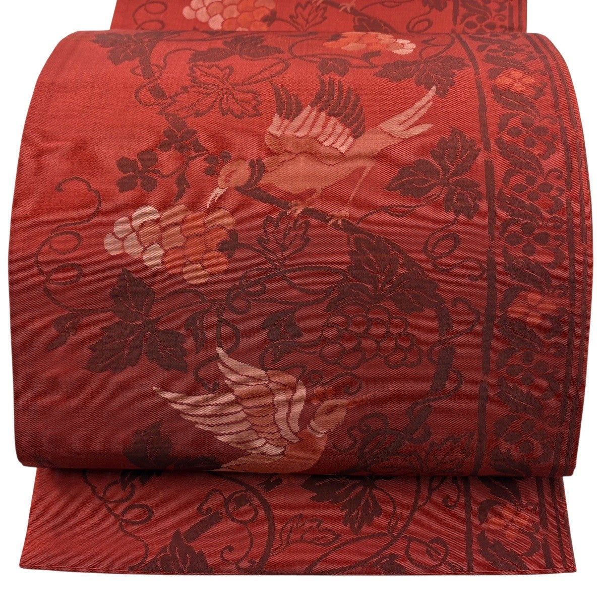 【美品】 名古屋帯 名品 正絹 【中古】 N0216V 名古屋帯 女性用着物 シルク（正絹） 灰色がかった 朱赤 菊