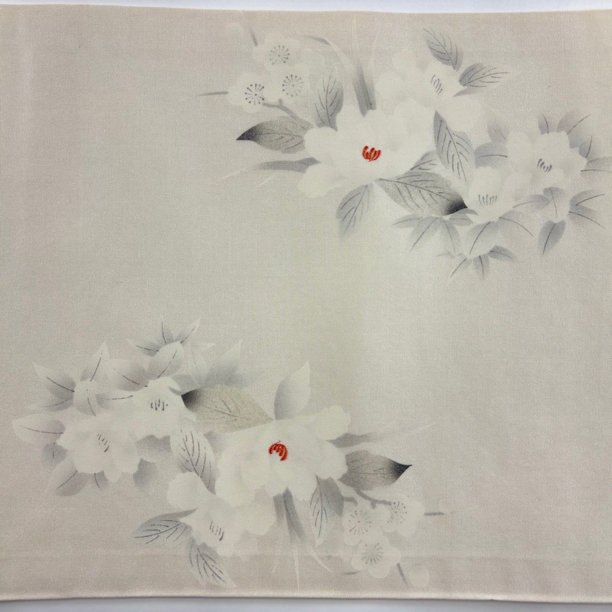 開き名古屋帯 優品 関西仕立て 草花 枝花 銀糸 刺繍 クリーム 正絹