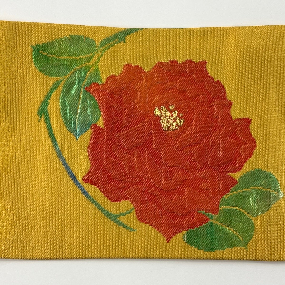 名古屋帯 優品 関西仕立て 草花 金糸 箔 黄色 正絹｜中古・古着