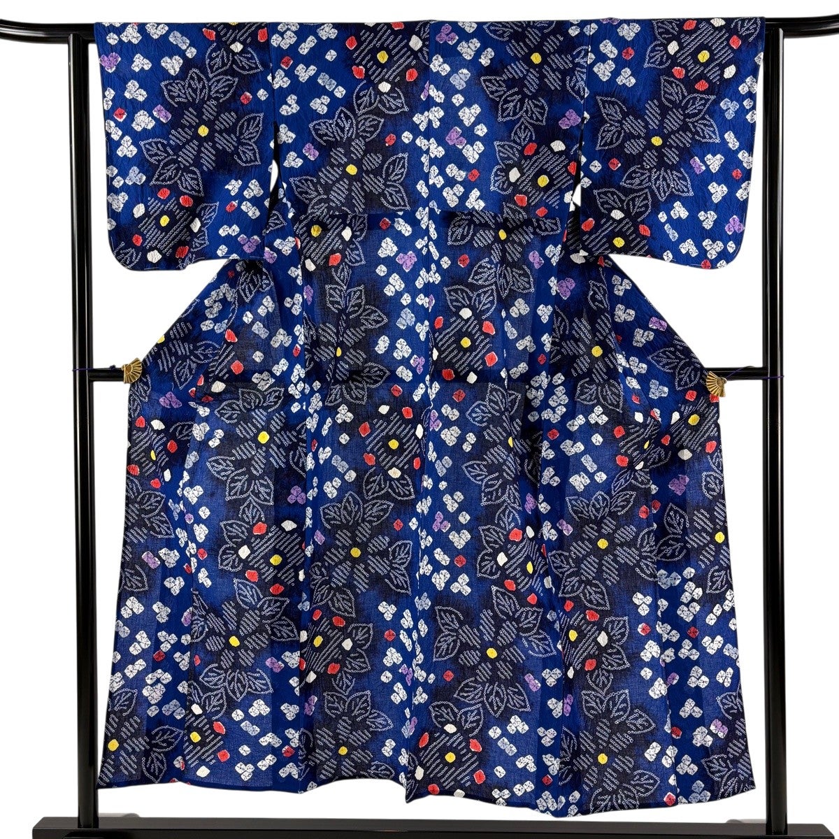 美品】 浴衣 身丈151cm 裄丈63cm S 絞り浴衣 草花 青 綿 名品｜中古
