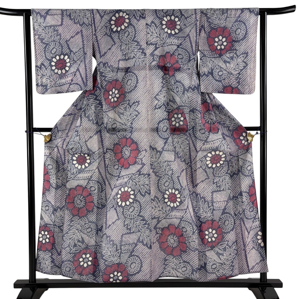「縁」150ｃｍ～156ｃｍ 夏物 総絞り 浴衣 四寸帯 セット Ｃ０２０ 浴衣 身丈156cm 裄丈62cm S 絞り浴衣 草花 灰紫 綿 名品｜中古・古着