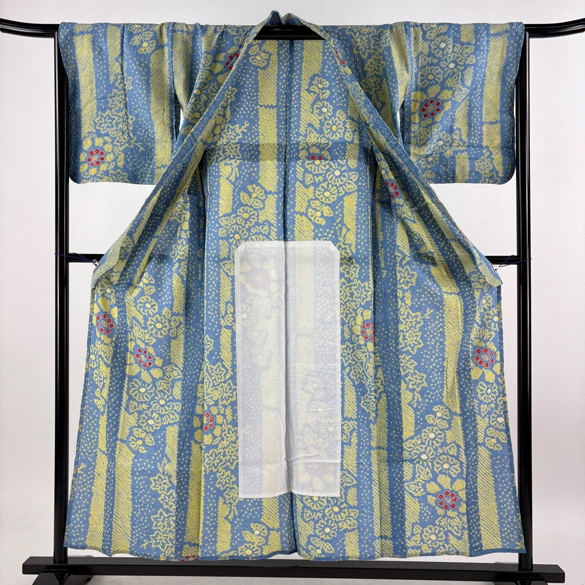 美品】 浴衣 身丈155.5cm 裄丈63cm S 絞り浴衣 草花 水色 綿 名品