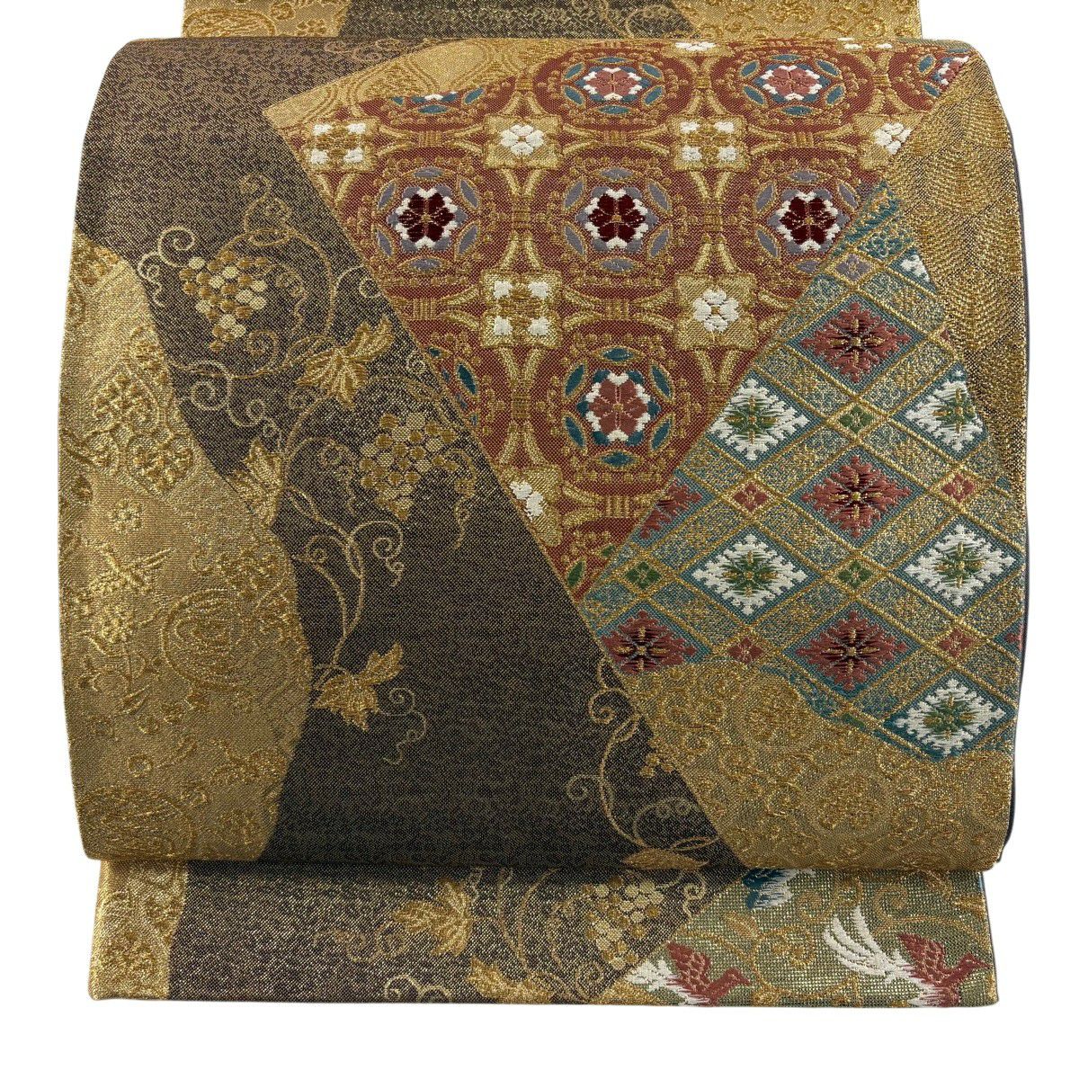 袋帯 秀品 七宝花菱 桜 金糸 箔 緑 六通 正絹｜中古・古着・リサイクル