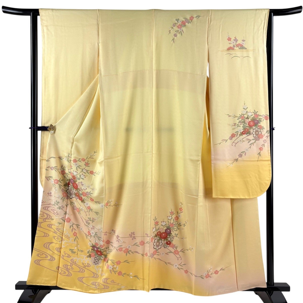 振袖 身丈158cm 裄丈62cm 正絹 名品 【中古】 美品】 振袖 身丈158cm 裄丈62.5cm S 袷 花車 流水 金彩 ぼかし 黄色