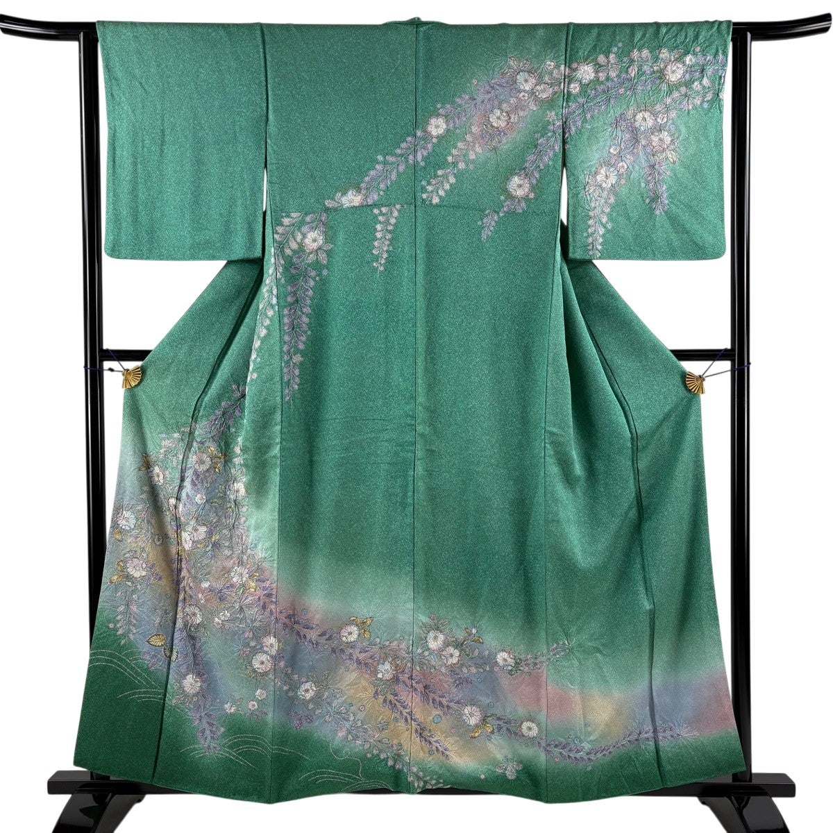 訪問着 身丈157cm 裄丈63cm S 袷 辻が花 波 金彩 水色 正絹 名品｜中古