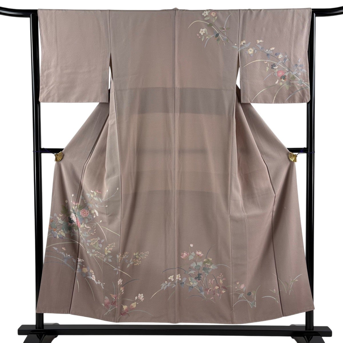 美品】 訪問着 身丈152cm 裄丈64cm M 袷 落款あり 菊 草花 薄小豆 正絹