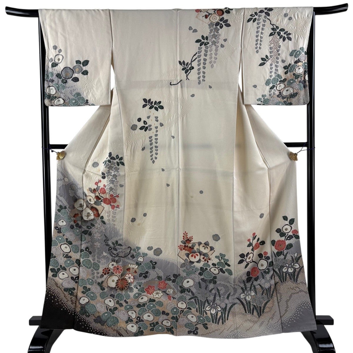 訪問着 身丈157cm 裄丈66cm 正絹 名品 【中古】 訪問着 身丈158.5cm 裄丈66cm M 袷 吾妻徳穂 落款あり 菊 霞 金糸 金彩