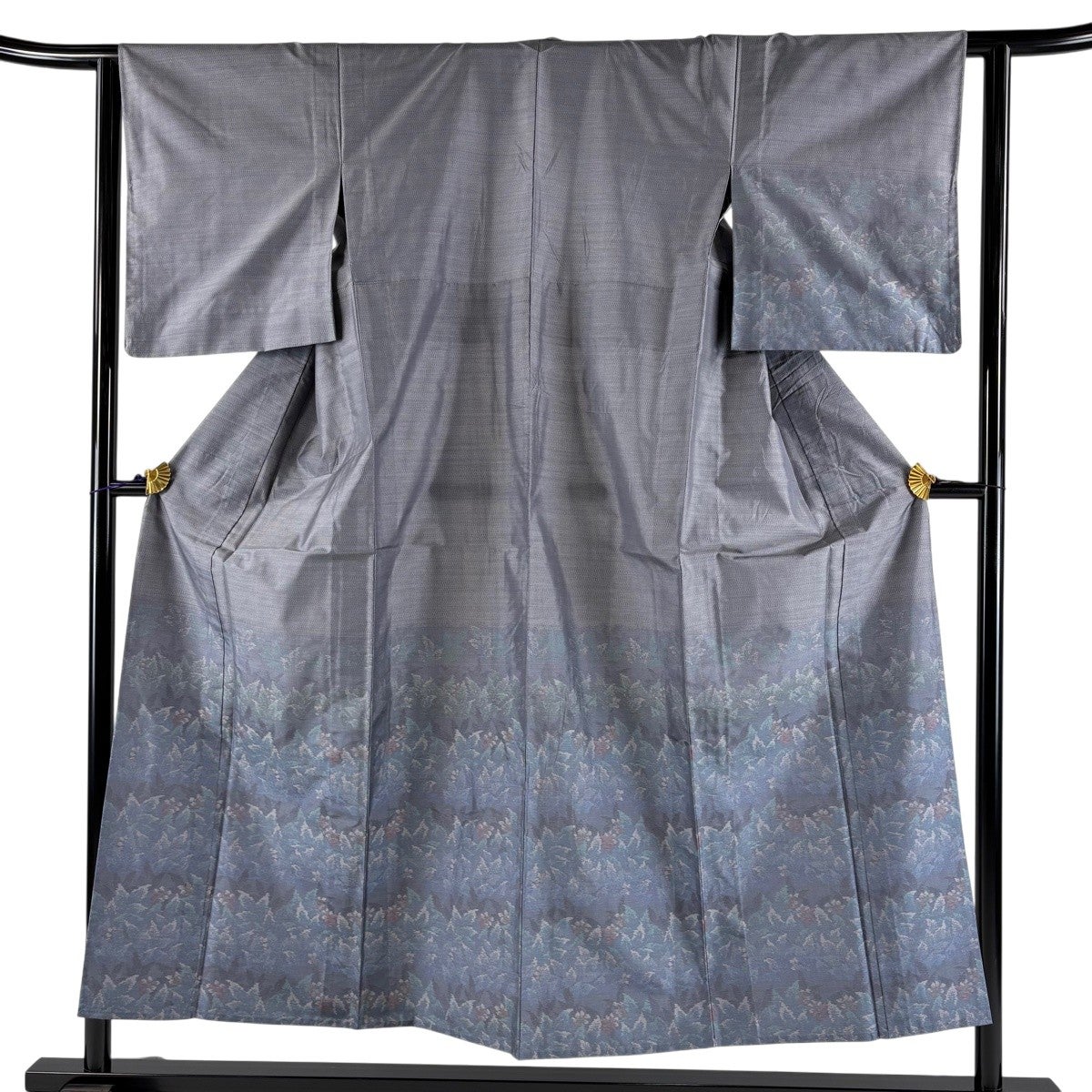 美品】 付下げ 身丈152cm 裄丈62.5cm S 単衣 大島紬地 草花 青紫 正絹
