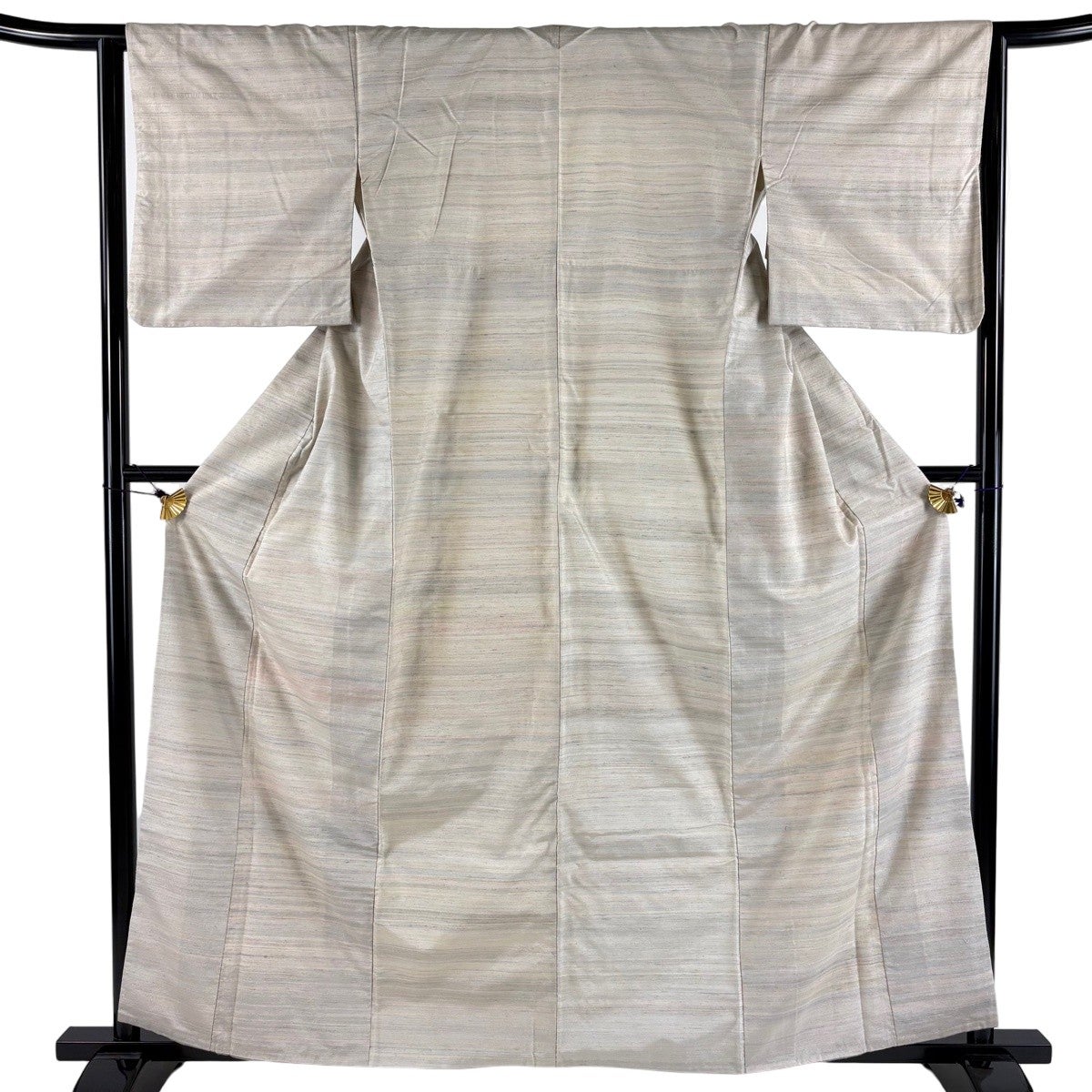 紬 身丈160cm 裄丈64cm M 袷 縞 灰色 正絹 秀品｜中古・古着