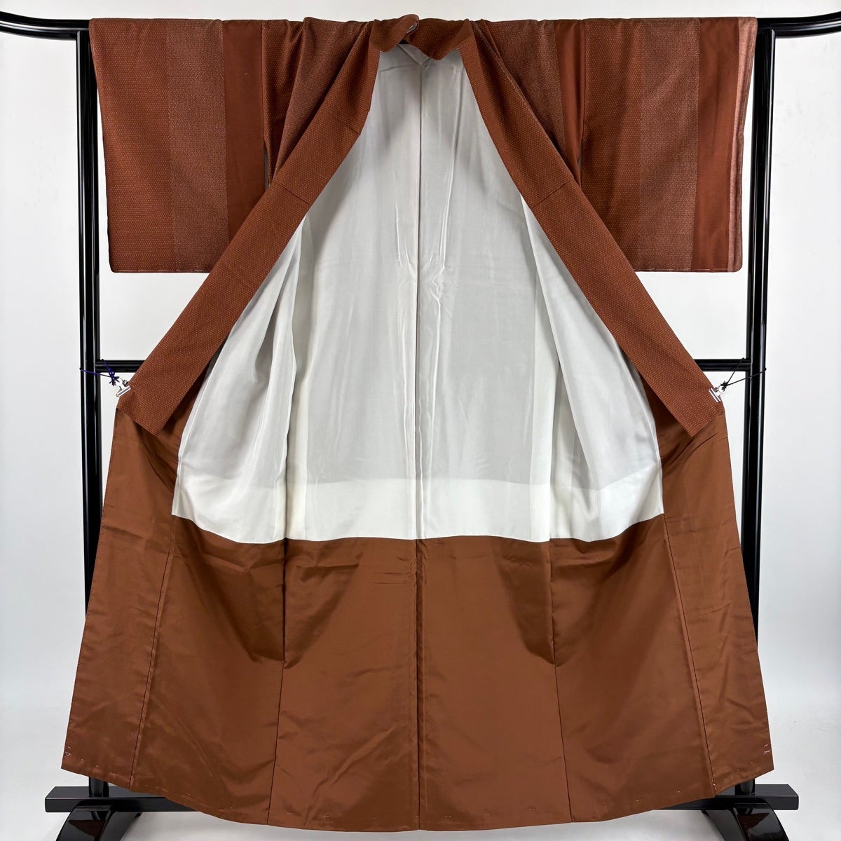 美品】 紬 身丈159cm 裄丈64cm M 袷 ますいわ屋 亀甲絣 縞 茶色 正絹