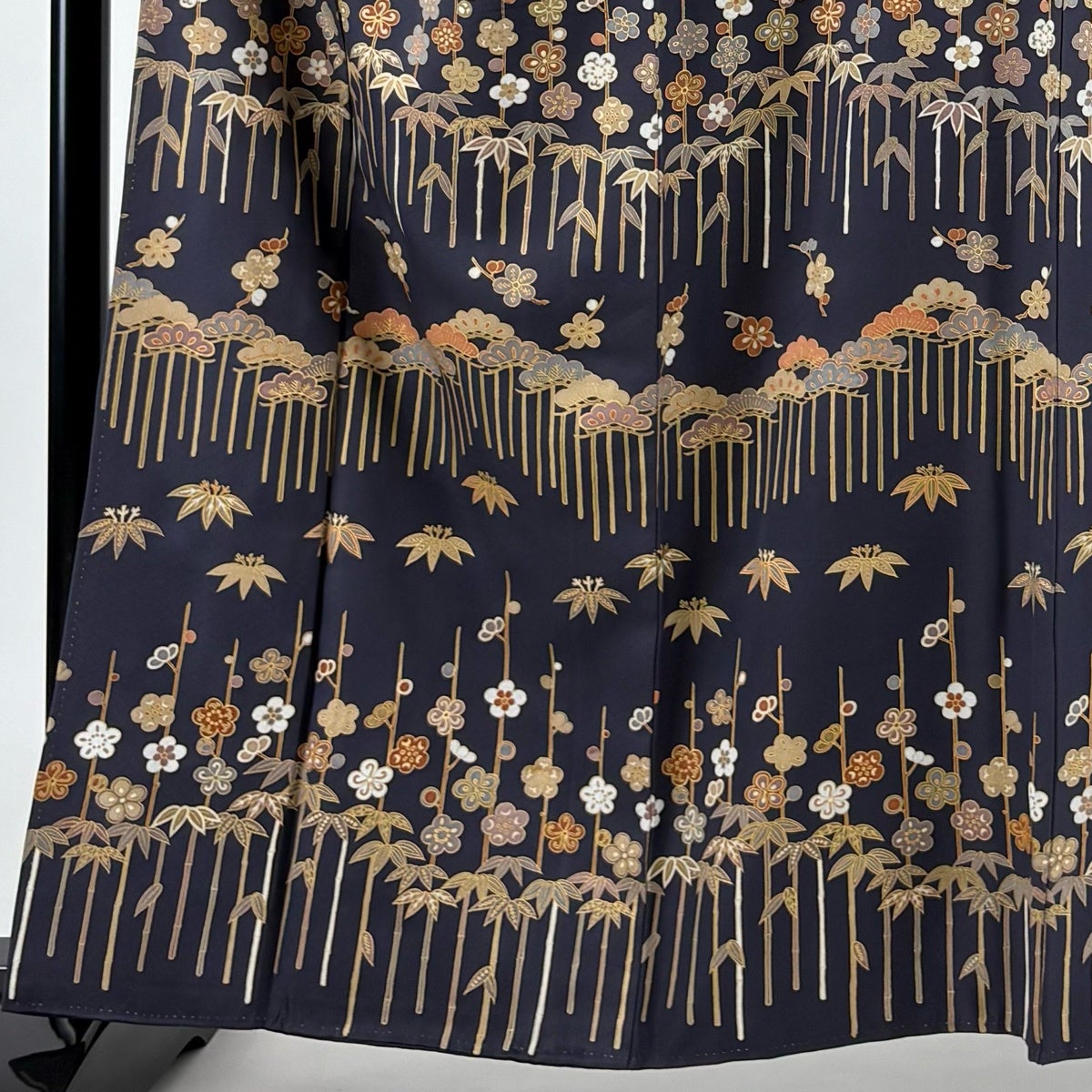 訪問着 身丈160cm 裄丈68cm L 袷 松竹梅 金彩 灰紫 正絹 秀品｜中古