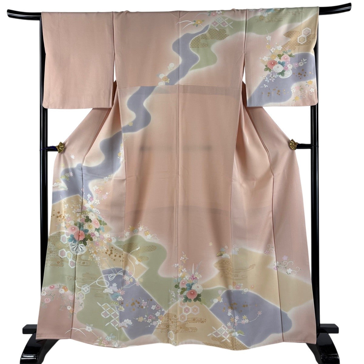 【着物】 付下げ 花文 金彩 作家物 落款入り 身丈約147.5cm 裄丈約66.5cm 25z05-2640 一輝堂】【着物】 付下げ 花文 金彩 作家物 落款入り 身丈約147.5cm 裄