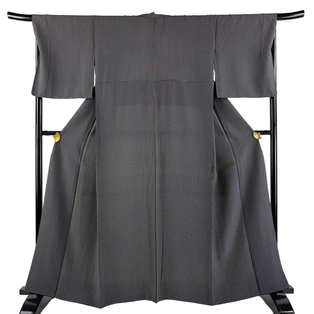 美品】 小紋 身丈162cm 裄丈67.5cm L 袷 花 幾何学模様 絞り 黒 正絹