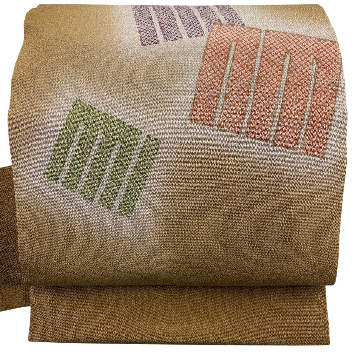 名古屋帯 秀品 源氏香 疋田 縮緬 金彩 黄土色 正絹｜中古・古着