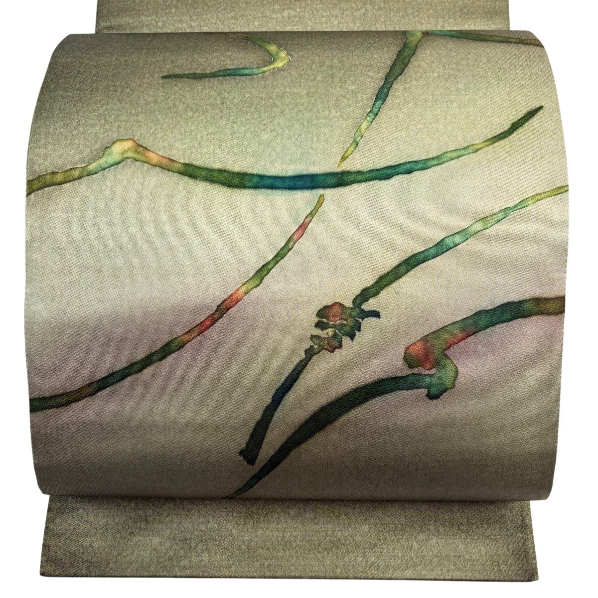 美品】 袋帯 秀品 幾何学 ぼかし 銀糸 緑 お太鼓柄 正絹｜中古・古着