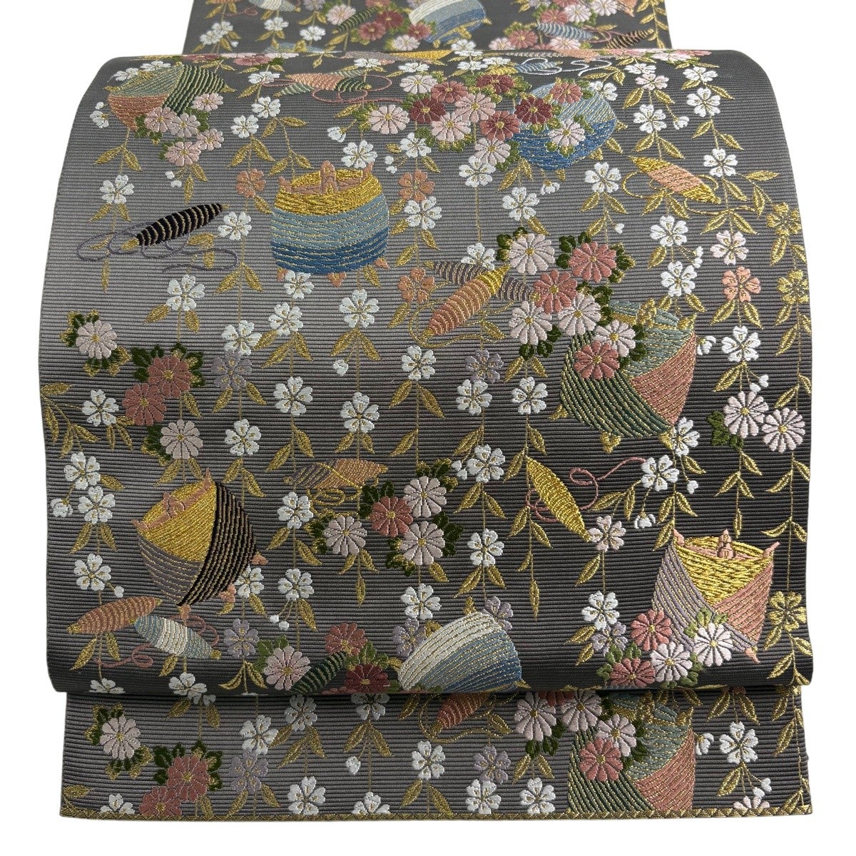 美品】 袋帯 名品 松竹梅 金糸 麗粋唐織 灰色 六通 正絹｜中古・古着 