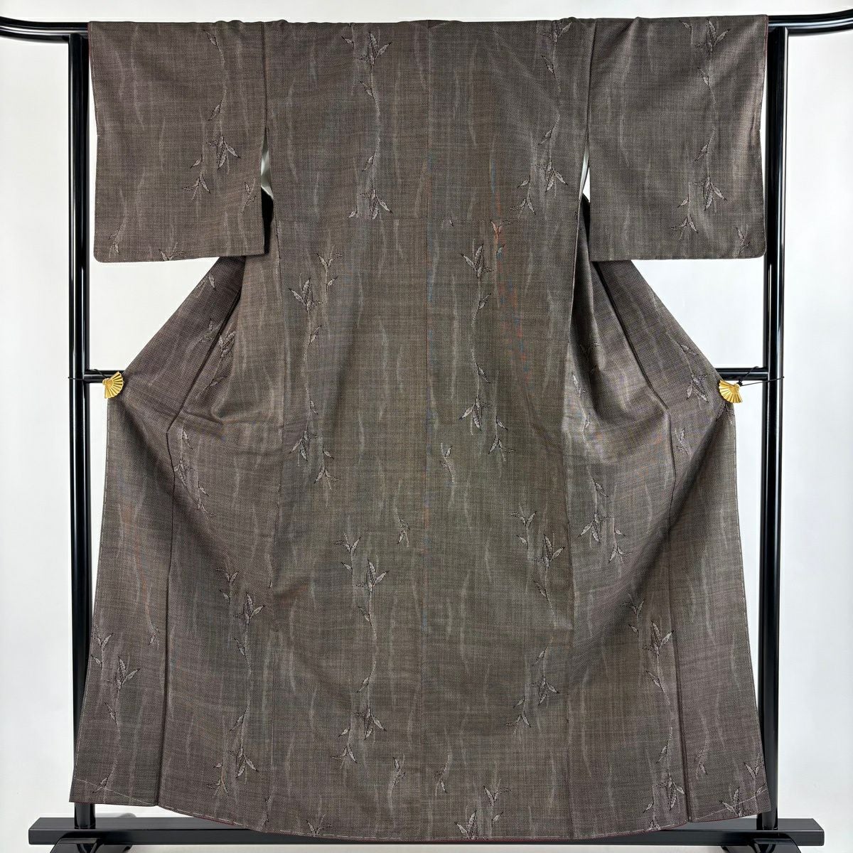 美品】 大島紬 身丈154cm 裄丈65cm M 袷 純泥染 証紙あり 麻の葉 焦